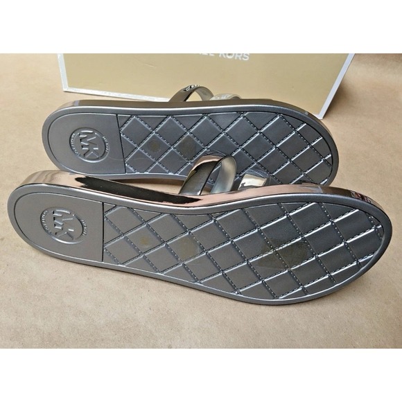 NEW Michael Kors Keiko Women's Size 6‎ Triple-Band Slide Sandals Gunmetal Silver - Picture 3 of 6